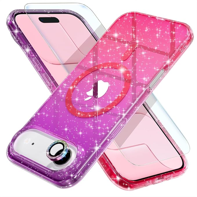 Choiche for iPhone 15 Pro Max Case Compatible with MagSafe Glitter Black | Women Girly Cute Glitter Sparkly Magnetic Phone Case with Diamond Camera Lens Protectors Military-Grade Drop Protection 6.7