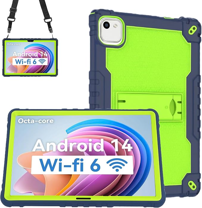 for HNVHNV/Aiprotablet/kelankeke K10 Tablet 10 inch Android Tablets Case Built in Kickstand Heavy Duty Hybrid Protective Case Hard Back Shell Case with Shoulder Strap (Black)