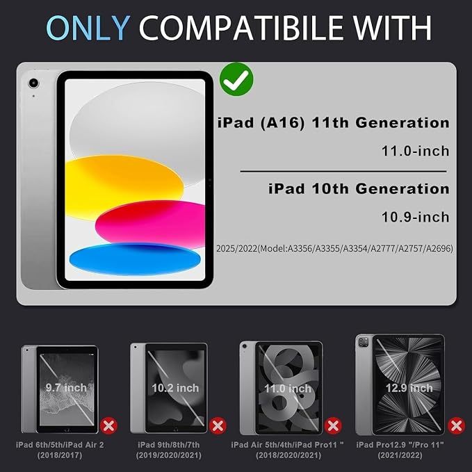Auizotl Case for iPad (A16) 11'' 11th/10th Generation 10.9'' 2025/2022iPad Case 10th Generation with Screen ProtectorHeavy Duty Shockproof Cover for i Pad 11.0/10.9 InchBlack