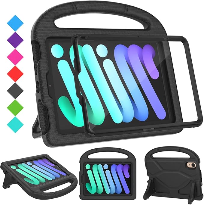 SUPLIK Kids Case for iPad mini 7 (A17 Pro) 2024 &amp iPad mini 6 2021 8.3-inch iPad mini 6th/7th Generation Case with Screen Protector Durable Shockproof Kids Cover with Handle Stand Black