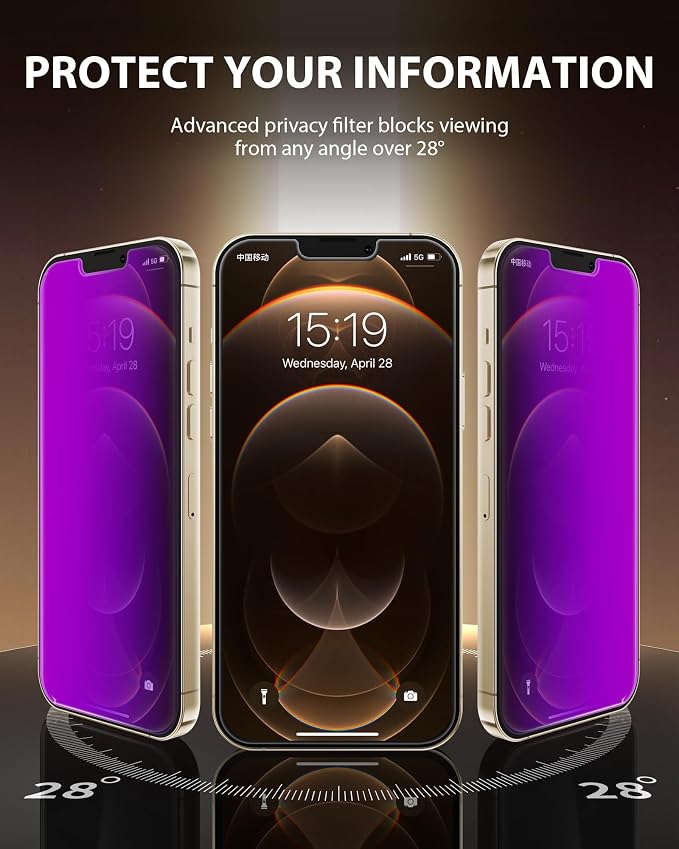 PDDKISS Compatible for iPhone 12/12 Pro Privacy Screen Protector | Pink Gradient Anti Spy Anti Blue Light HD 6.1 Inch Tempered Glass Easy Installation