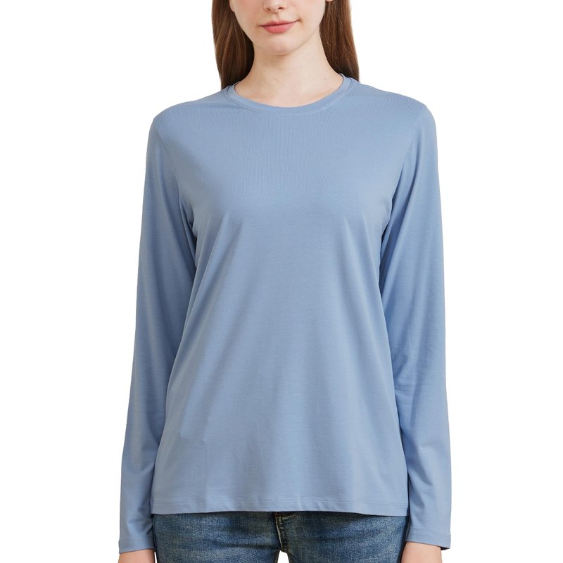 netdraw Women's Bamboo Viscose Cotton Long Sleeve T-Shirt, Crew Neck Buttery Soft Comfy Casual Lounge Sleep Pajama Tees, Frost Blue, Medium