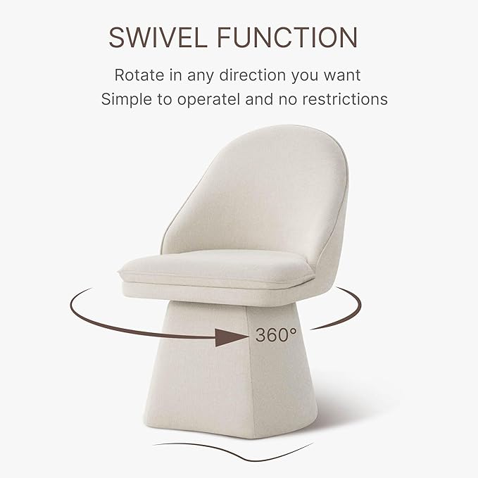 Swivel Dining Chairs Set of 1, Upholstered Mid Century Modern Deskchair with Round Back, Linen Fabric Kitchen Chairs for Dining Room, Bedroom, Dressing Room, Linen