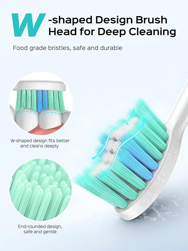 COSLUS Sonic Electric Toothbrush for Kids & Adults: 47000 VPM for Deep Cleaning & Whitening with Travel Case - 5 Modes for Sensitive Teeth & Braces, Wireless Charging, 6 Brush Heads, Green (1PC)