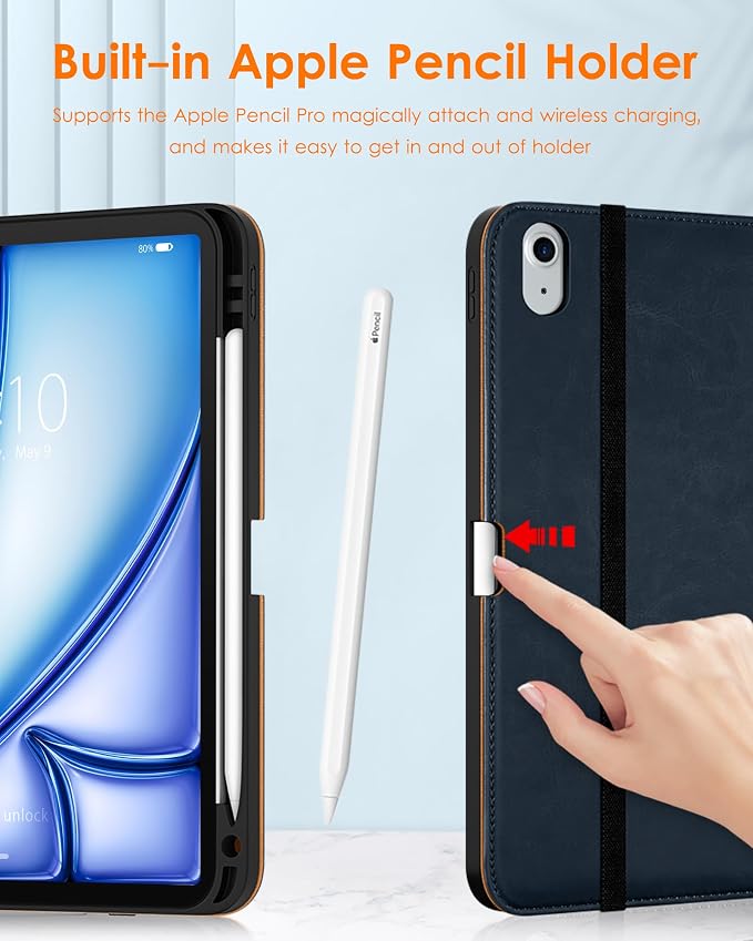 DTTO for iPad Air 11-inch Case M4/M3/M2 (2026/2025/2024) iPad Air 5th / 4th Generation (2022/2020) Premium Leather Business Folio Stand Cover with Pencil Holder - Auto Sleep/Wake Brown