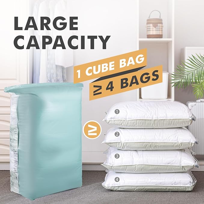 TAILI Vacuum Storage Bags 4 Pack, Jumbo Cube (31x40x15 Inch), Vacuum Seal Bags for Beddings, Comforters, Pillows, Clothes, Space Saving for Closet and Home Storage, Forest Green