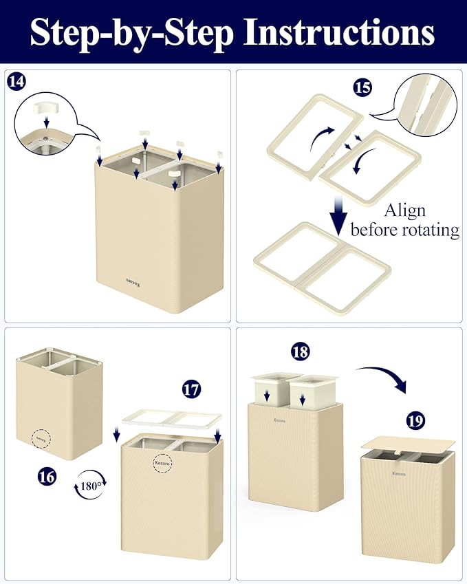 Kitsure Laundry Basket 95L – Large Laundry Hamper with Lid, 2-Compartment Divided Clothes Sorter with Removable Hamper Bags, Beige Organizer for Laundry Room, Bathroom & Bedroom, 22.2" x 16" x 27.4"