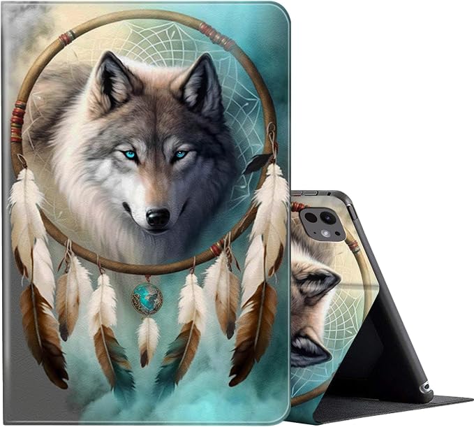 FUYOCWE for iPad Pro 13 Inch Case (M47th Generation2024 Model A2925A2926A3007)PU Leather Slim Folding Stand Case for iPad 13 7th GenAuto Sleep Wake Cover -A Dream Catcher Wolf