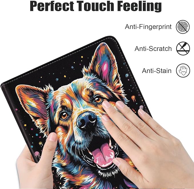 Case for Samsung Galaxy Tab A9 Plus 11 Inch 2023 Model (SM-X210/X216/X218) Premium PU Leather Stand Folio Cover with Auto Sleep/Wake Abstract Colorful Dog