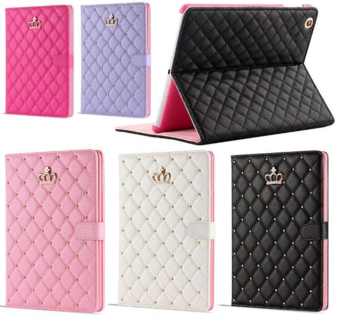 for iPad 10.2 Case 9th/8th/7th Generation (2021/2020/2019) Crown Bling Diamond Cute Elegant PU Leather Smart Auto Sleep/Wake Stand Shockproof Protective Case for Apple iPad 10.2 inch (Black)