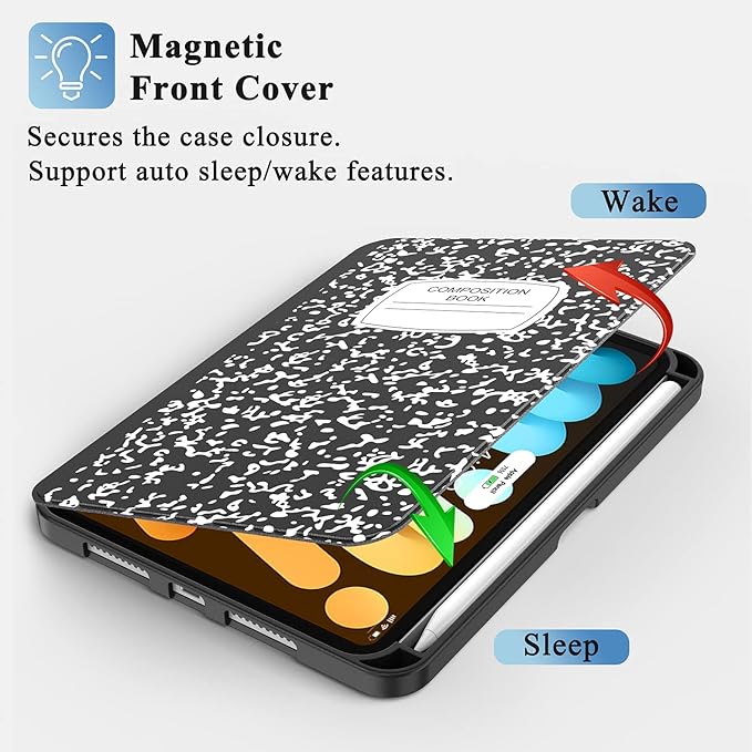 Case for iPad mini 7 (A17 Pro) 2024/Mini 6 2021 8.3-Book Black | Slim Lightweight Folio Stand Case Auto Wake/Sleep Soft TPU Back Cover with Pencil Holder for iPad mini 7th/6th Generation