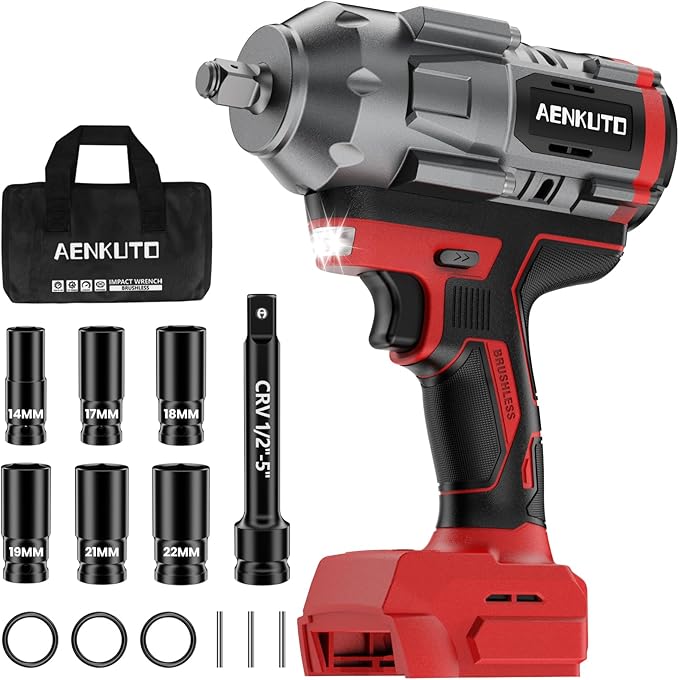 Cordless Impact Wrench for Milwaukee 18V,1500Nm (1106 Ft-Lbs) 1/2" Brushless Impact Gun, LED Work Light, 3-Speed High Torque Power Tool for Tire Removal, Rusted Bolts (No Battery)