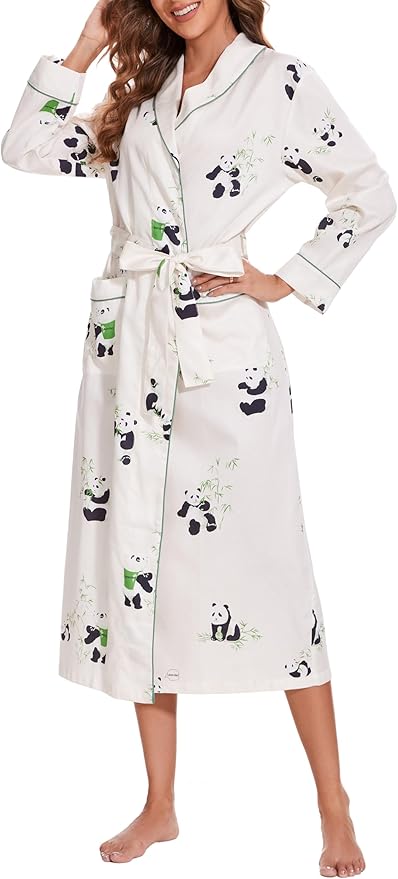 Lavenderi Women’s 100% Cotton Long Kimono Lounge Bathrobe Robe, Ladies Loungewear for Spa