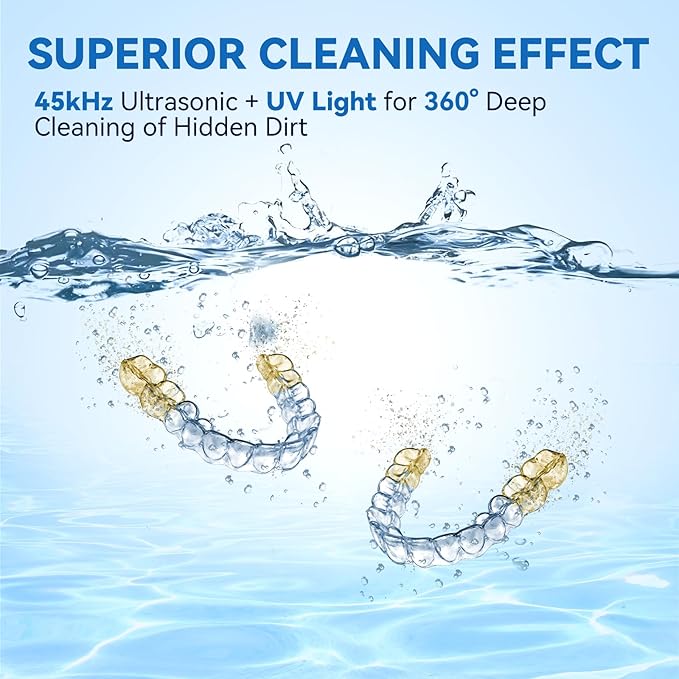 Hosoote Dental Ultrasonic Retainer Cleaner Machine, 45kHz Cleaning Pod, 200mL, 4 Modes & Digital Timer for Dentures, Aligners, Mouth Guards, Night Guards, Braces, Toothbrush Heads, Jewelry