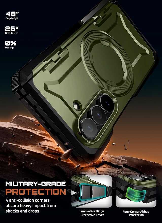 SUPCASE for Samsung Galaxy Z Fold 7 Case with Kickstand Azure | Compatible with MagSafe Tempered Glass Screen Protector Military-Grade Protection Hinge Coverage Unicorn Beetle Grip