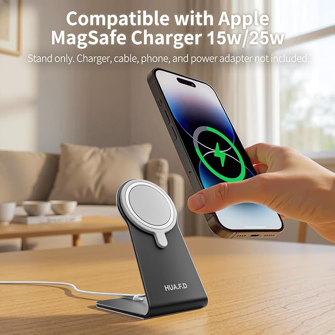 Aluminum Stand Compatible with Apple MagSafe Charger 15W /25W Desktop Charging Dock for iPhone 17/16/15/14/13/12 Portrait and Landscape Viewing Charger Not Included Grey
