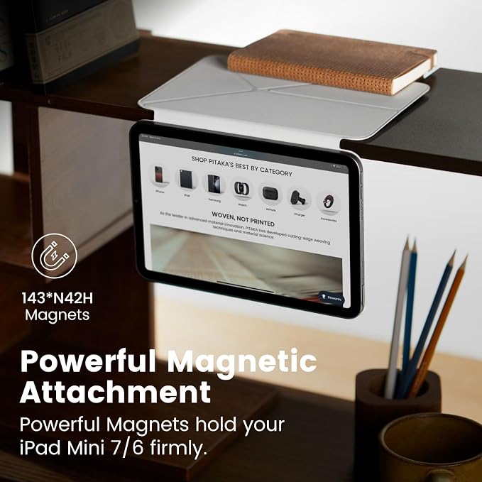 PITAKA for iPad mini A17 Pro Case 4 Intuitive Angles Folio2-Black | Portrait/Landscape Magnetic iPad mini 7 &amp iPad mini 6 Case with Pencil Holder Slim and Light iPad mini Case Auto Wake/Sleep