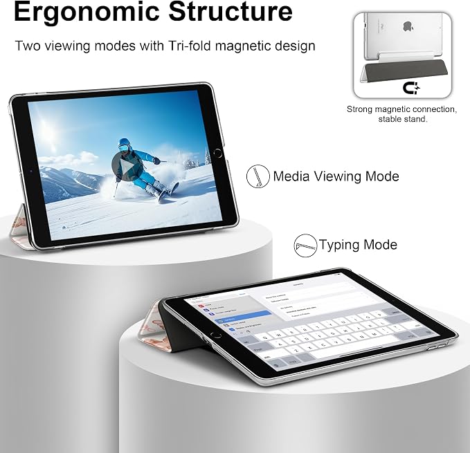 Compatible with iPad 10.2 Inch Case 2021 2020 2019 Smart Lightweight Trifold Stand Hard Plastic Transparent Cover Support Auto Sleep/Wake for iPad 10.2 9th/8th/7th Gen - Bear &amp Cherry
