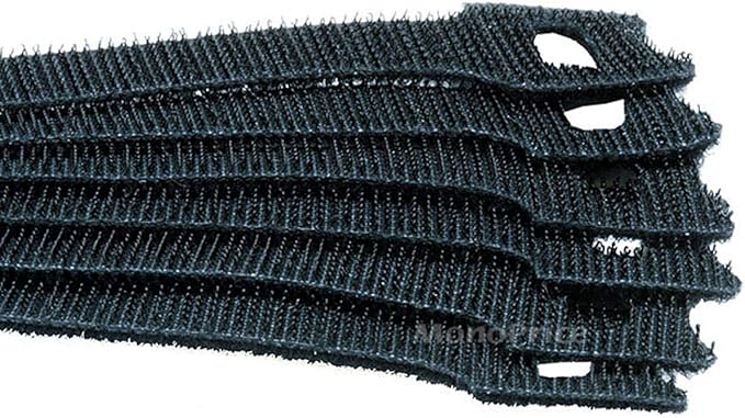 Monoprice Hook and Loop Fastening Cable Ties - 6 Inch, 50 Piece Bulk Pack, With Eye Hole For Hanging, Black