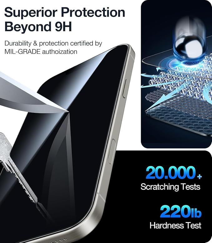 UltraGlass Unbreak Top 9H+ Glass for iPhone 15 Screen Protector (12FT Military Grade Shatterproof &amp Longest Durable) Screen Protector iPhone 15 Tempered Glass Full Coverage 2 Pack