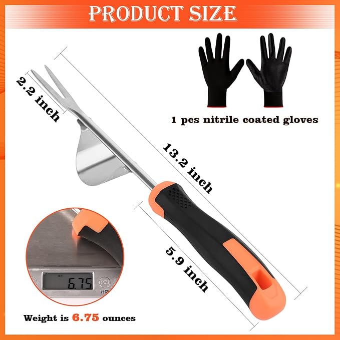 Hand Weeder Tool - V-Shaped Stainless Durable Unique Lever Design Weed Puller Tool with Anti-Slip Rubberized Handle for Effortless Dandelion Their Roots & Weed Removal.