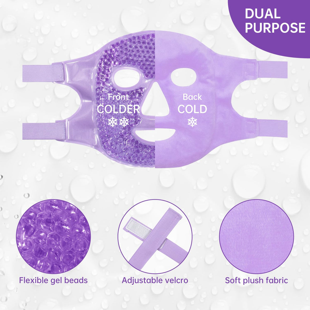 ZNÖCUETÖD Face Eye Mask Ice Pack for Reducing Puffiness, Bags Under Eyes, Puffy Dark Circles, Migraine,Hot/Cold Pack with Soft Plush Backing (Purple #22)