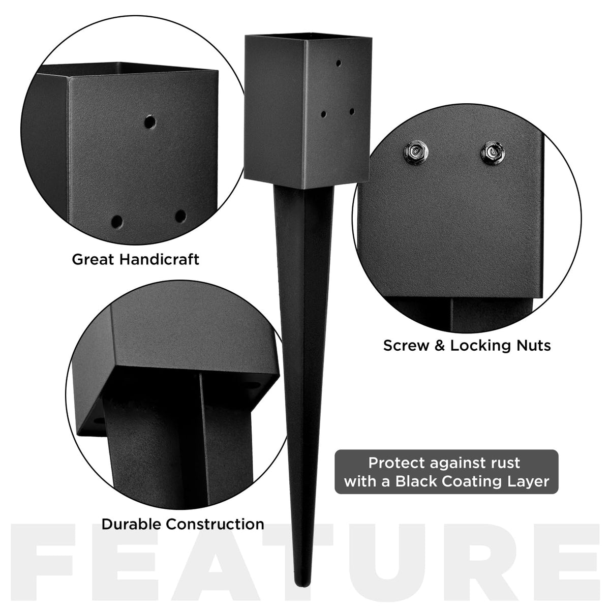 Heavy Duty Metal Fence Post Anchor Ground Spike 31.5''x4''x4'' for Fence, Mailbox, Bird Feeder, Decking, Banner, ... with The Black Powder Coating Cover on The Surface (Set 2)
