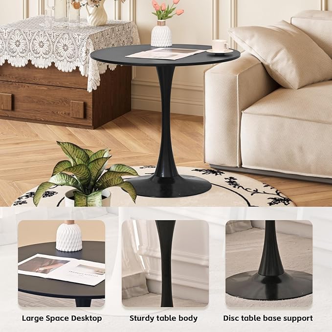 SoarFlash Kitchen Table and Chairs for 2, 31.5" Dining Table Set for 2 with Velvet Upholstered Chairs, 3 Piece Round Kitchen Table Set, Dining Room Table Set for Small Space, Apartment, Black/Black