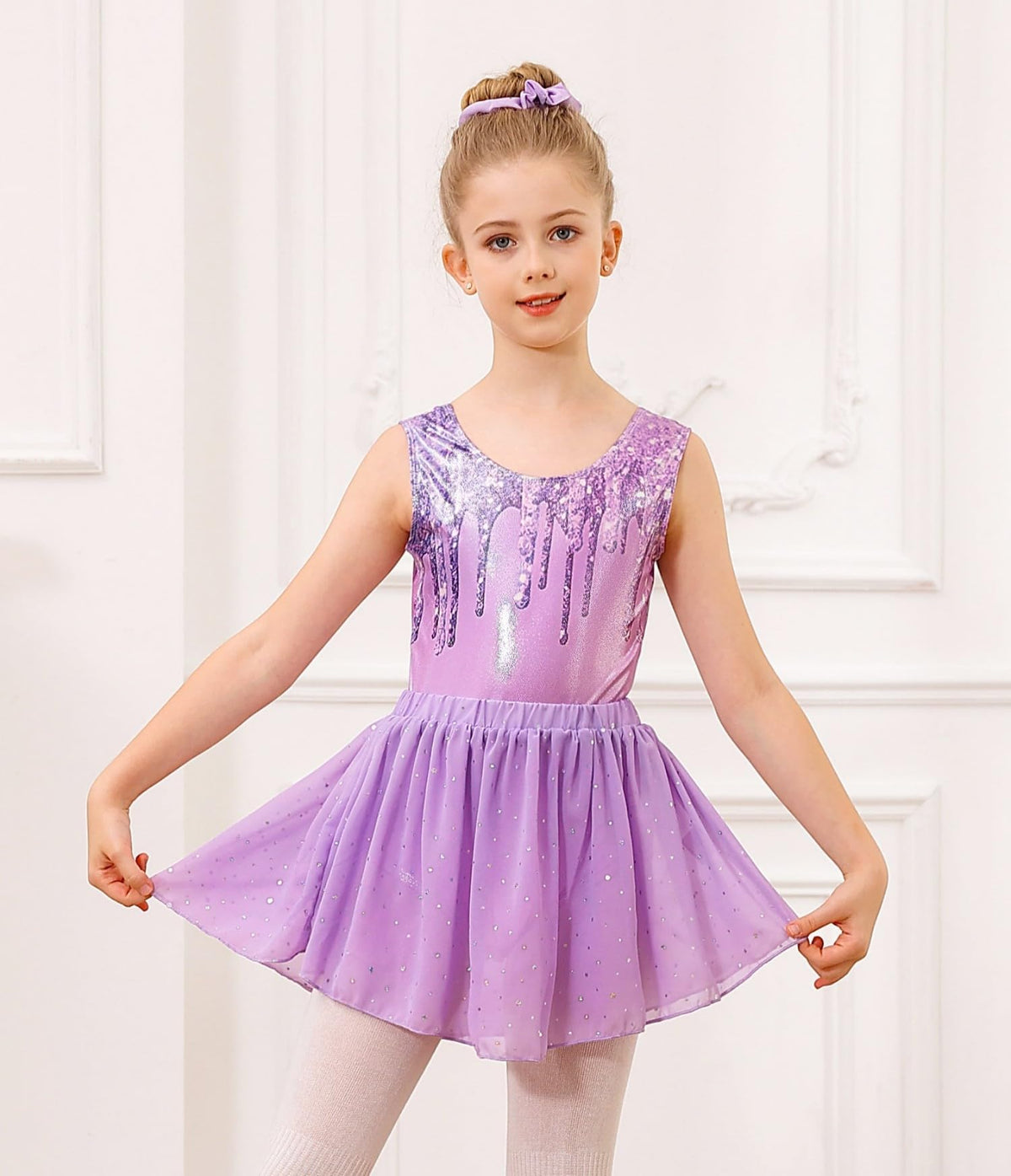 Idgreatim Gymnastics Leotard for Girls 7-8 Sparkly Gymnastic Outfit 3 Piece Ballet Dance Set with Skirt Back to School