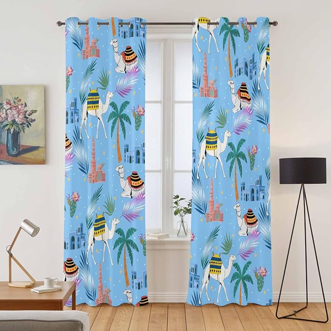 2 Panel Kitchen Cafe Curtains, Desert Landscape Sunlight Filtering Nature Air