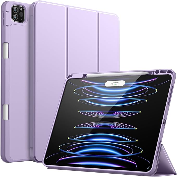 JETech Case Cover for iPad Pro 12.9 6th/5th Gen (2022/2021) Black | Soft TPU Protection Pencil Holder Tri-Fold Stand Pencil Charging Support Shockproof Lightweight Design Auto Wake/Sleep