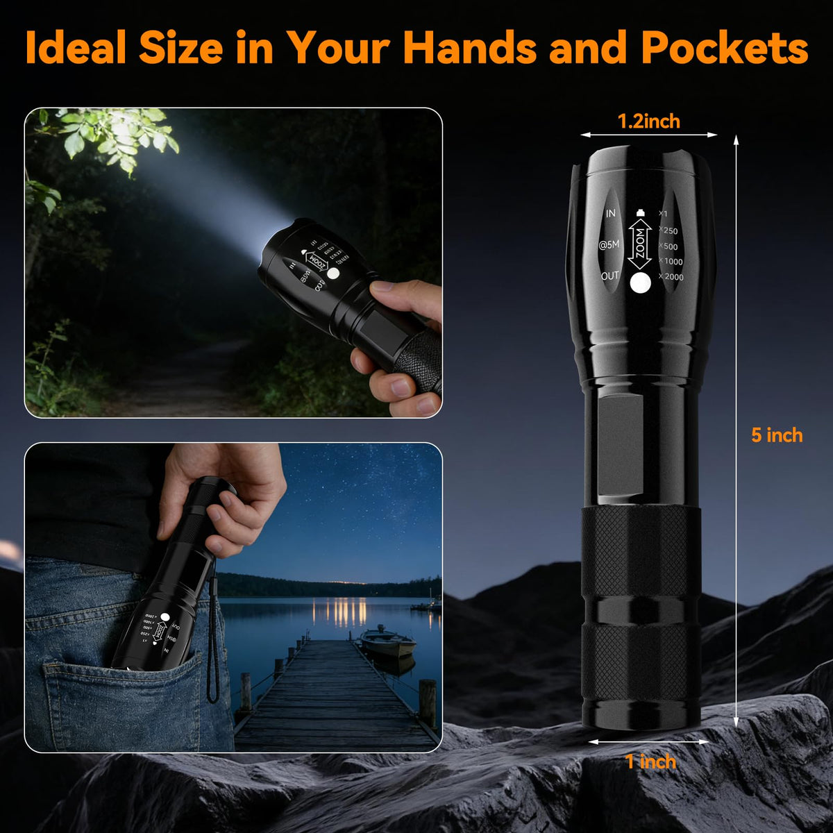 BESTSUN LED Flashlight 2 Pack, Small Flashlights Powerful High Lumens 5 Modes, Waterproof Zoomable Mini Tactical Flash Light for Home Emergencies Camping