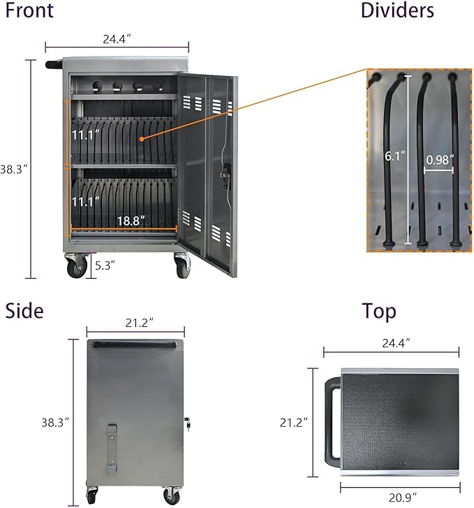 32-Bay Mobile Charging Cart with Keyed Lock, Steel Laptop & Tablet Charging Cabinet with Cable Management, Rolling Power Station for Classroom, Office, School, Library