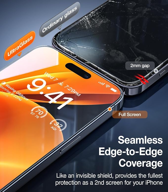 UltraGlass TOP 9H+ Armor for iPhone 15 Pro Max Screen Protector [NO.1 Military Grade Shatterproof] Screen Protector 15 Pro Max Tempered Glass [Longest Durable] Full Coverage 2 Pack
