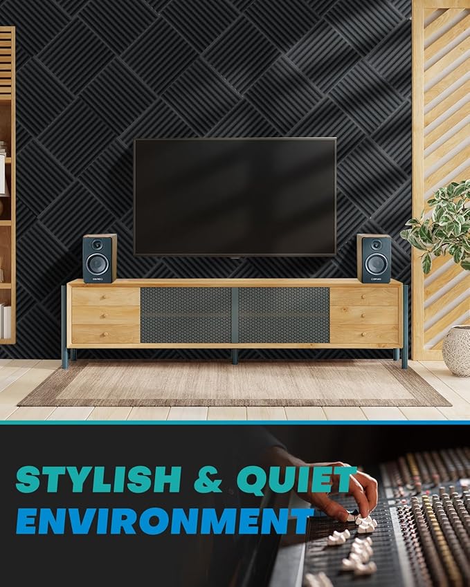 36 Pack Sound Proof Foam Panels for Walls, 2 X 12 X 12 Inches Acoustic Foam Panels, High Density Acoustic Panels Sound Absorbing, Noise Cancelling Studio Wedges, Black + Grey (NOT INCLUDE ADHESIVE)