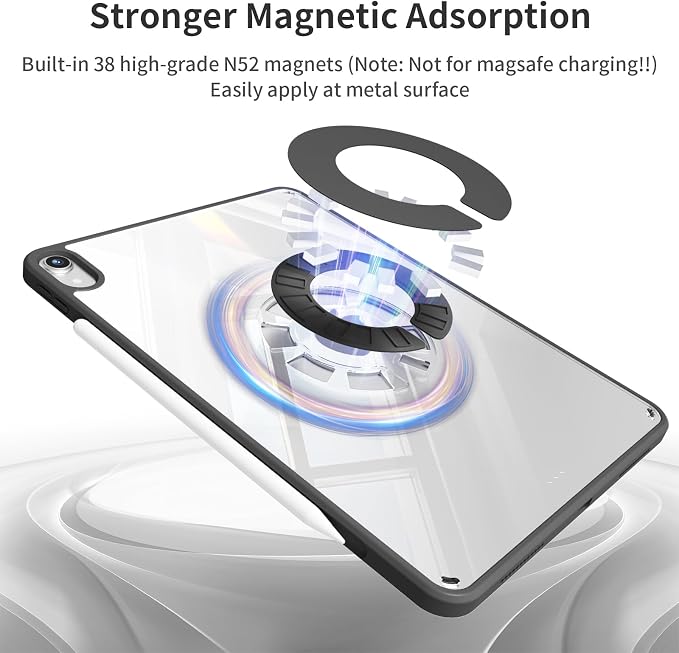 Case for iPad A16 11th Generation 11 inch 2025 &amp iPad 10th Gen 10.9 inch 2022 with Pencil Holder Detachable Magnetic Rotating Clear Hard PC Back Trifold &amp Y Stand (Black)