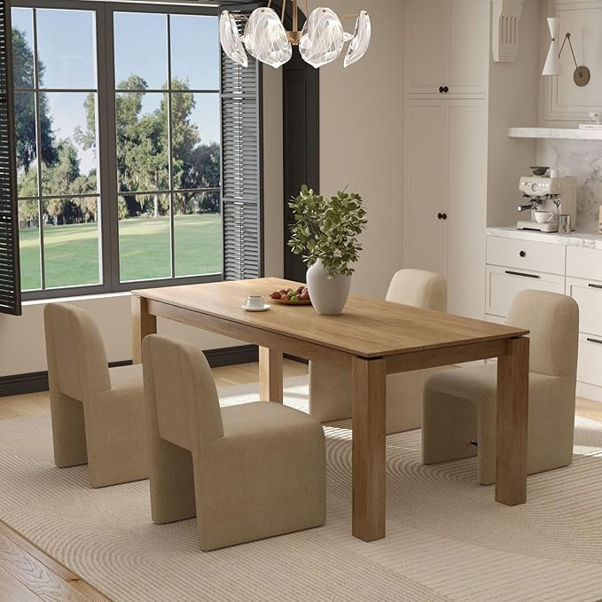 Khaki Upholstered Chenille Dining Chairs Set of 4, Mid Century Modern Dining Room Chairs with Deep Seat & Curved Back, Armless Side Chair Comfy Kitchen Chairs for Living Room/Kitchen