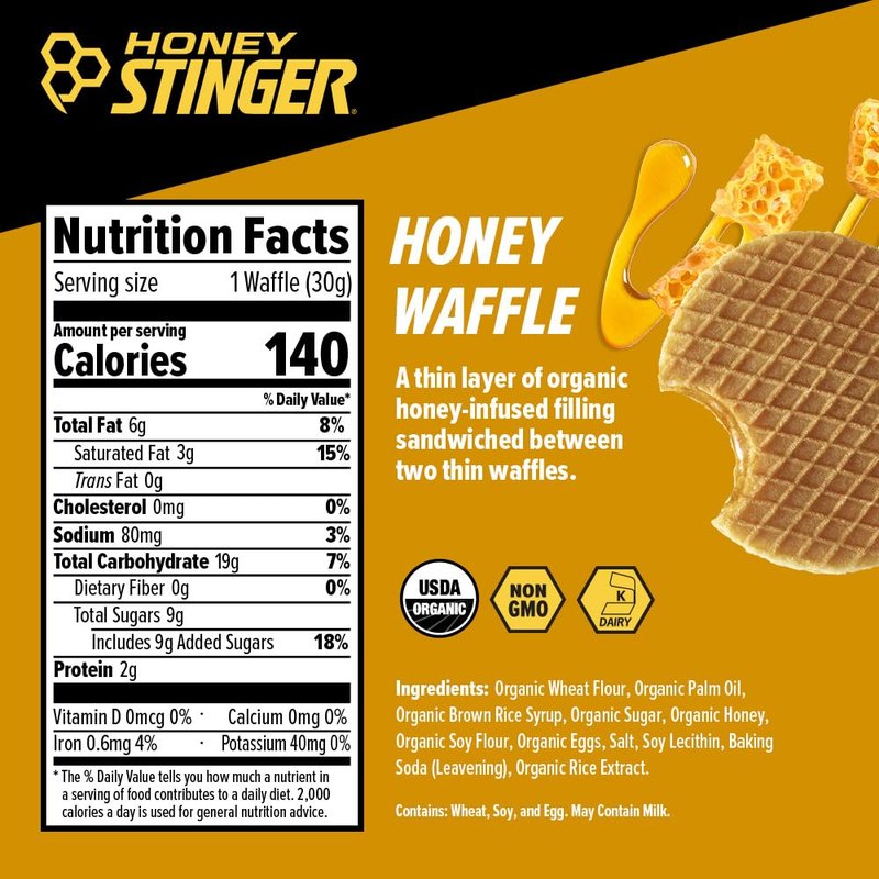Honey Stinger Organic Honey Waffle, Energy Stroopwafel for Exercise, Endurance and Performance, Sports Nutrition for Home & Gym, Pre and Post Workout, 16.96 Ounces (Pack of 16)