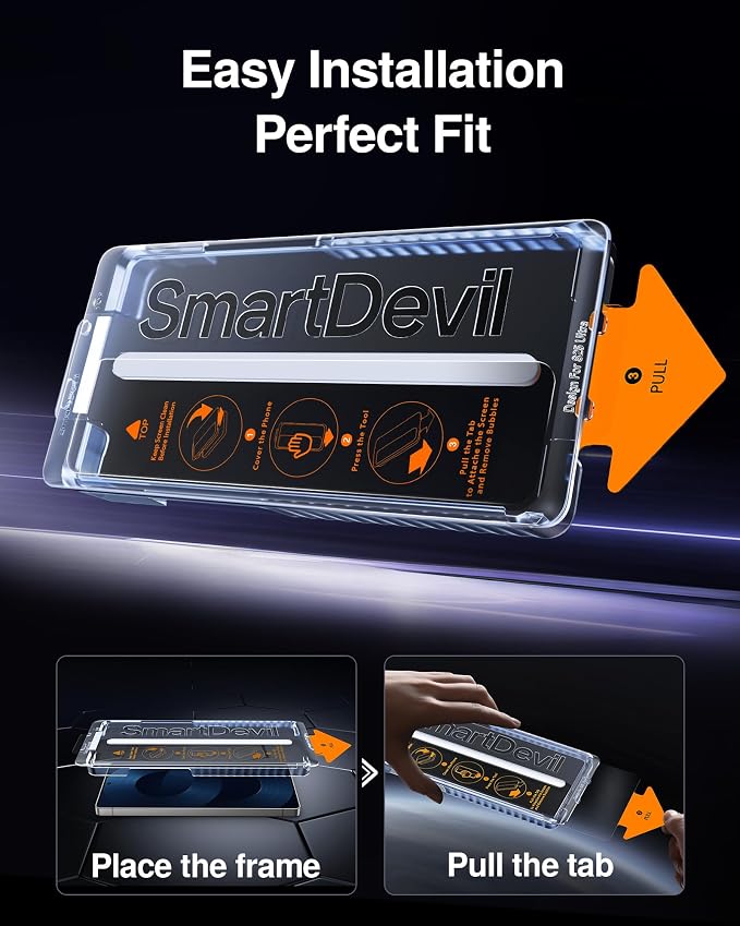 SMARTDEVIL [3 Pack for Samsung Galaxy S24 Screen Protector Finger Print Reader Compatible Fast &amp Easy Installation Clear 9H Tempered Glass Film Alignment Frame [Dust-Free &amp Bubble-Free]