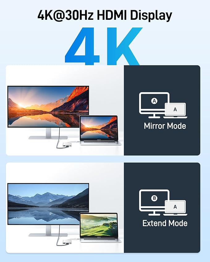 Acer USB C to HDMI Adapter, 4K USB C Hub with 100W PD, USBA 3.0 Port, HDMI to USBC Multiport Digital AV Converter for MacBook Pro/Air, iPad, Tablets, TV, Monitor and More (Silver)