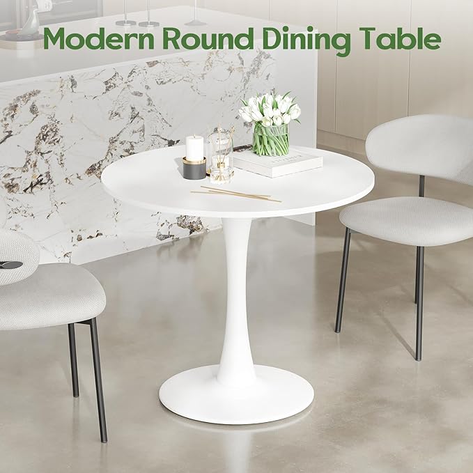 Stary 31.5" Small Round Dining Tulip Table Seats Up to 2-4 People,Wood Tabletop with Metal Pedestal Base