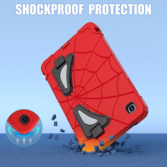 Case for Samsung Tab A7 Lite 8.7 inch 2021 Release SM-T220/T225/T227u Shockproof Cute Kids Silicone Protective Cover for Galaxy Tab A7 Lite 8.7 inch with Kickstand Shoulder Strap Red+Black