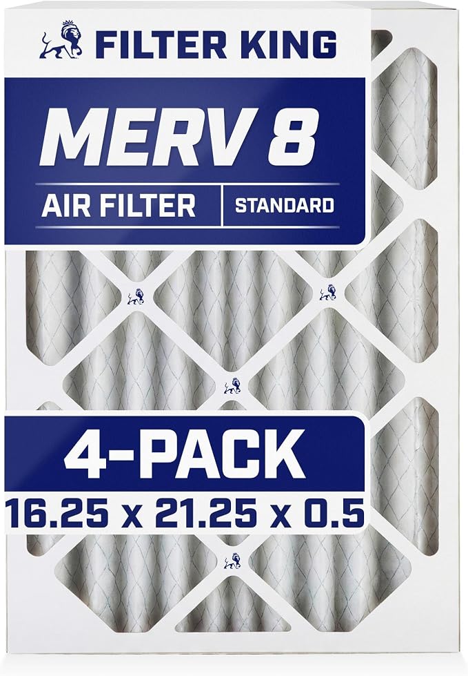 Filter King 16.25x21.25x0.5 Air Filter | 4-PACK | MERV 8 HVAC Pleated A/C