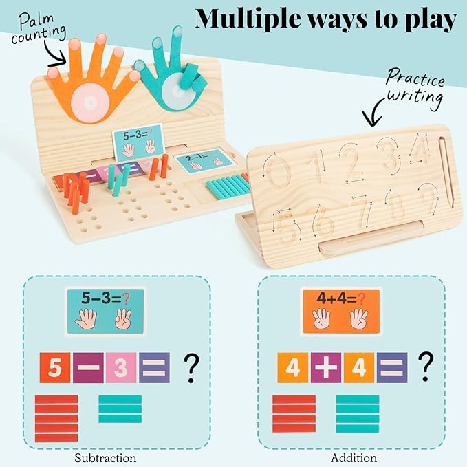 Preschool Learning Toys for Toddlers 2-4, Wooden Double-Sided Educational Math Manipulatives Number Counting Blocks for Kids, Montessori Toys for 3 4 5 Year Old Boys Girls Birthday Gifts