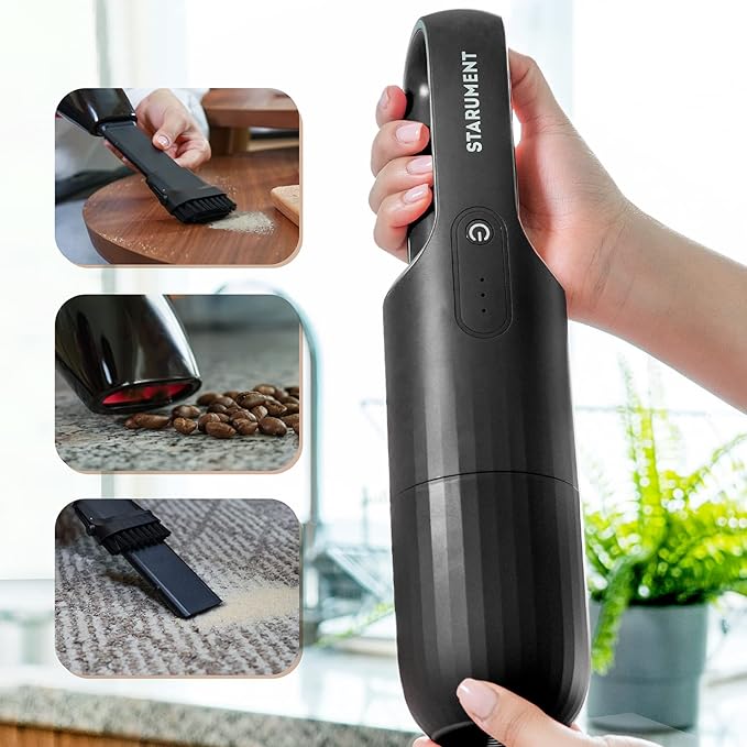 Starument Handheld Vacuum Cleaner - Cordless Vacuum Cleaner for Cleaning Dust, Dirt, Pet Hair Suction - Compact, Rechargeable & Wireless Device for Home, Office, Car - USB-C Cable, Crevice Suction