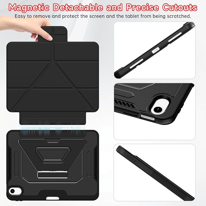for ipad A16 Caseipad 11th/10th Generation Case 11Inch 2025/10.9 Inch 2022 | with Pencil HolderRemovable Magnetic &amp Trifold Leather Stand CoverMulti-Angle VewingAuto Sleep/Wake (Black)