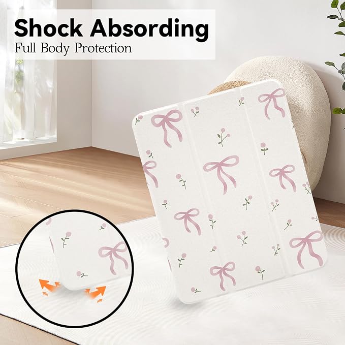Lovmooful for iPad 10/11(A16) Case Cute Bowknot Flower-White&ampPink | Compatible for iPad 10/11(A16) Case(10.9-Inch2022 Model)/11-Inch A16 (2025) GenPencil HolderTPUTrifoldStandProtective