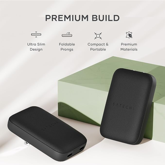 Satechi OntheGo 67W GaN Wall Charger PD 3.0 + PPS Dual USB-C Ports Black | Dual USB-C ports 45W+20W split-charging mode fits MacBook iPad iPhone 17 Galaxy Pixel Steam Deck