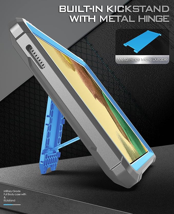 Poetic Revolution Case Designed for Galaxy Tab A7 Lite 8.7 with Screen Protector &amp Kickstand Full Body Heavy Duty Rugged Shockproof Drop Protection Protective Case Cover Blue/Gray