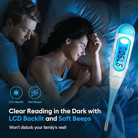 Easy@Home Digital Basal Thermometer with Blue Backlight LCD Display, 1/100th Degree High Precision and Memory Recall, NOT Bluetooth Enabled – Supports Premom App Scan, Blue